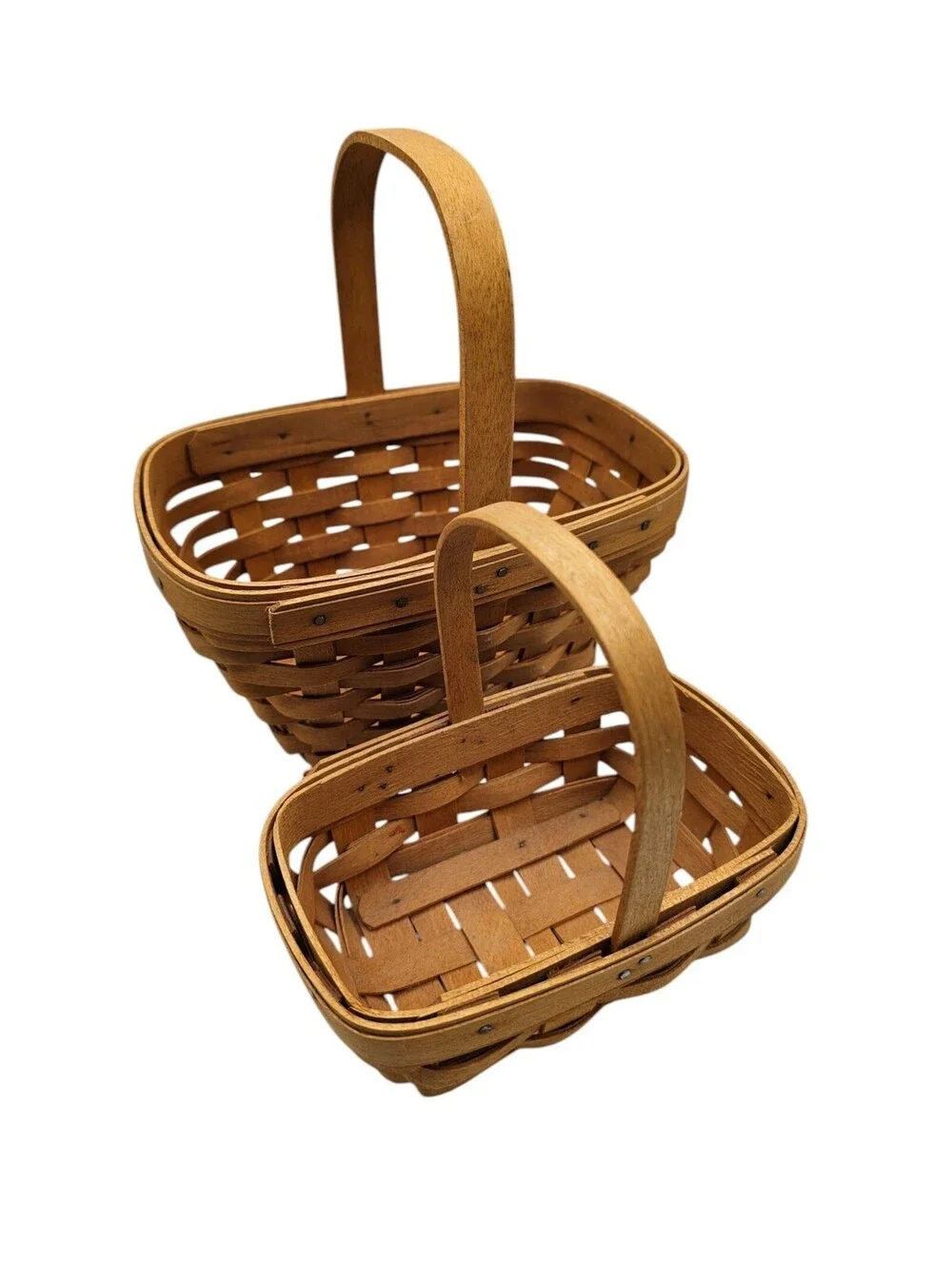 Set of 2 Vintage Longaberger Woven Nesting Baskets w/ Fixed Handles
